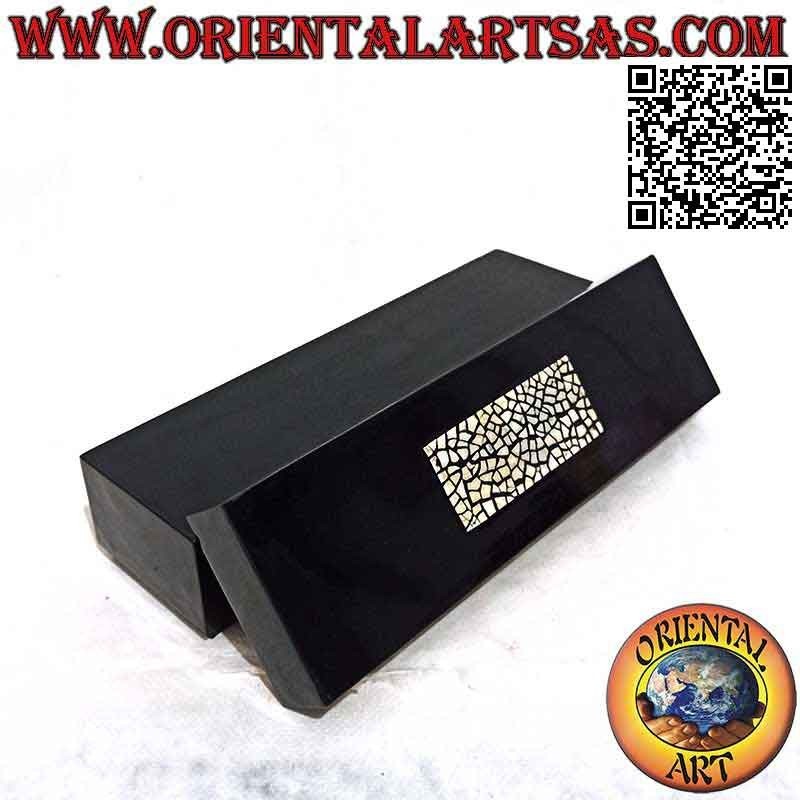 Elegante rechteckige Box aus glänzend schwarzem Harz und Applikationen