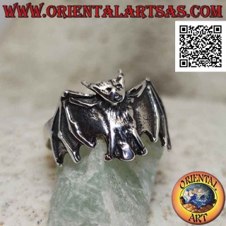 Silver ring, the bat with open wings