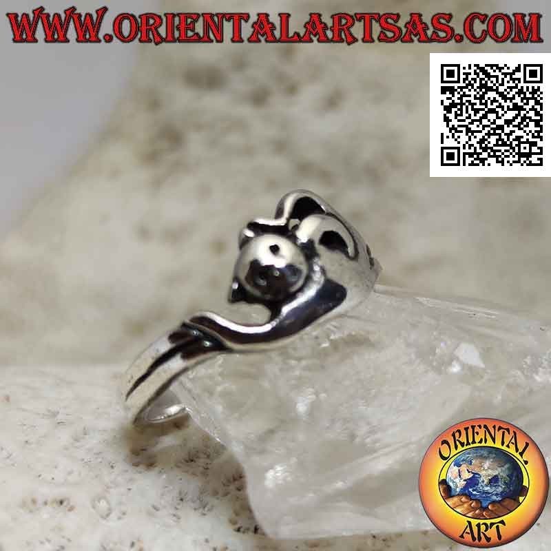 Anello in argento liscio a forma di gatto stirato