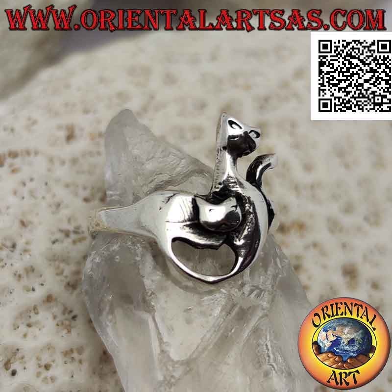 Anillo de plata suave, pareja de gatos jugando