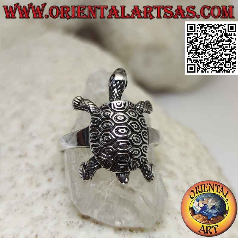 Bague en argent en forme de tortue avec coquillage gravé