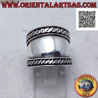 Anillo de plata de banda ancha con trenza lisa en ambos lados, Bali