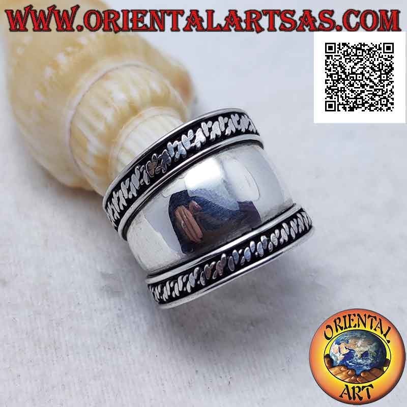 Anillo de plata de banda ancha con trenza lisa en ambos lados, Bali