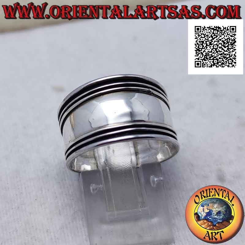 Anillo de plata de banda ancha con líneas horizontales en relieve, Bali