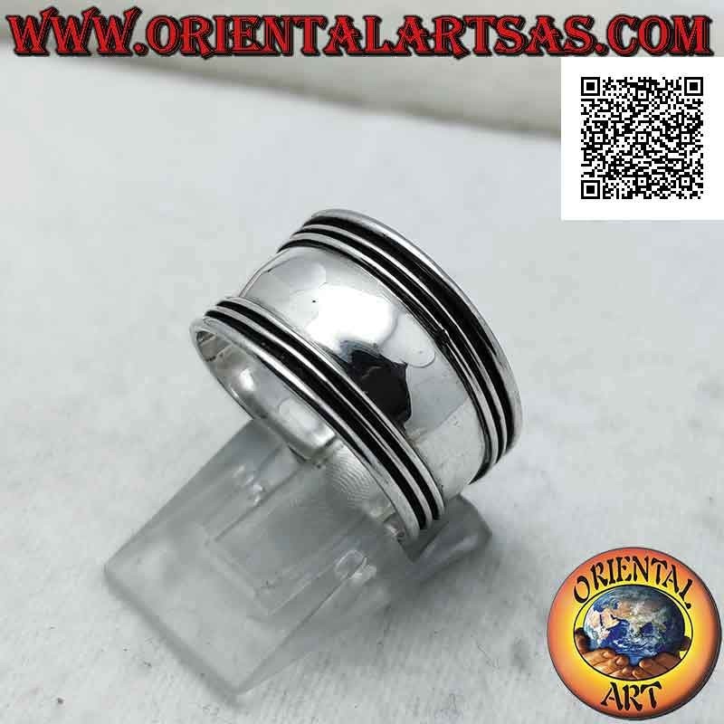 Anello in argento a fascia larga con linee orizzontali in rilievo, Bali