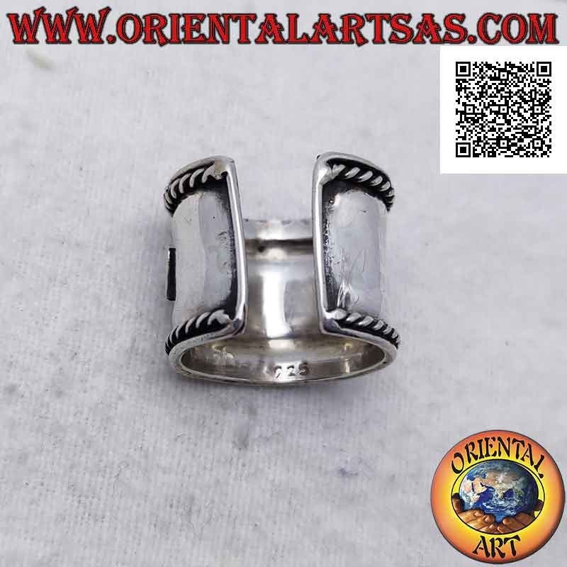 Breitband Silberring mit zentralen Spiralen und Verflechtung an den Seiten, Bali (Freesize)