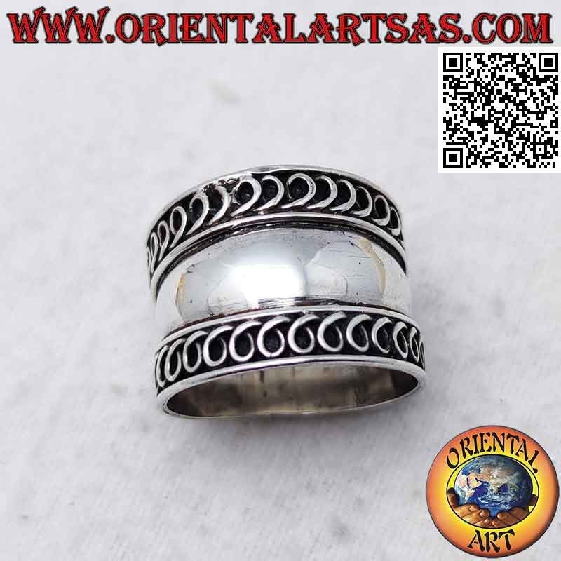 Wide band silver ring with spring coiled wire, Bali