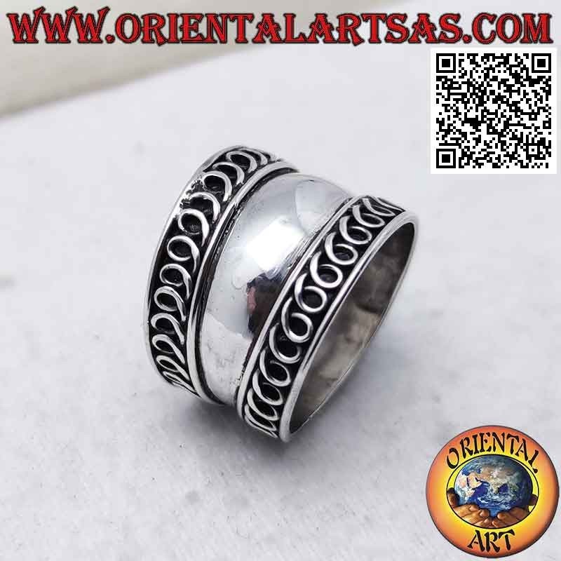 Anello in argento a fascia larga con filo arrotolato a molla, Bali