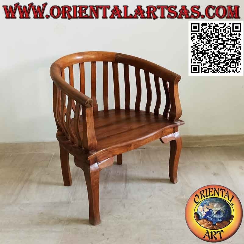 Modern "round" armchair with full seat in teak wood