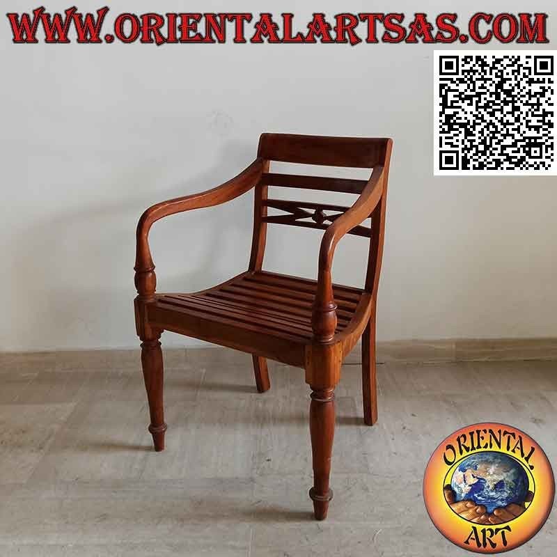 Poltrona in stile raffles con seduta a fascette in legno di teak