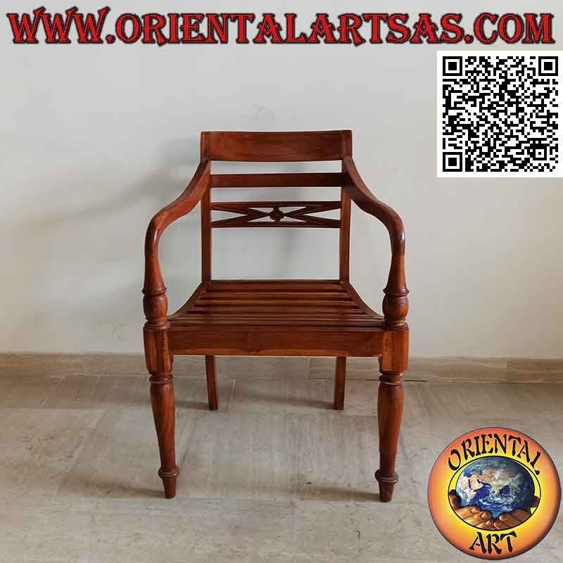 Sillón estilo Raffles con asiento de banda de madera de teca