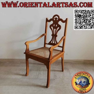 "Victorian" style armchair in teak wood and Vienna straw seat