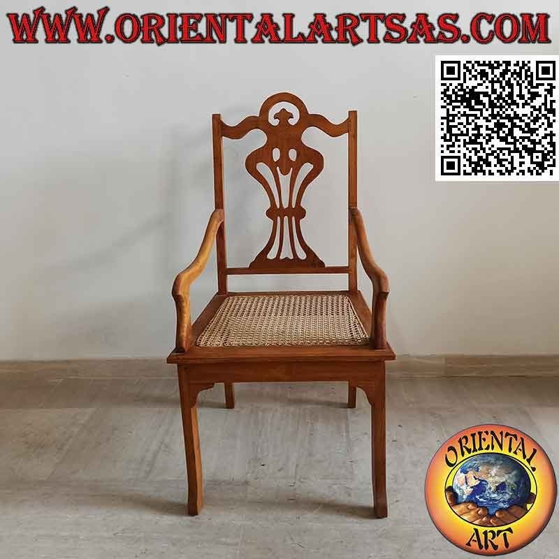 "Victorian" style armchair in teak wood and Vienna straw seat