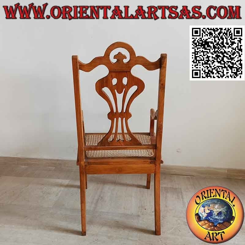 "Victorian" style armchair in teak wood and Vienna straw seat