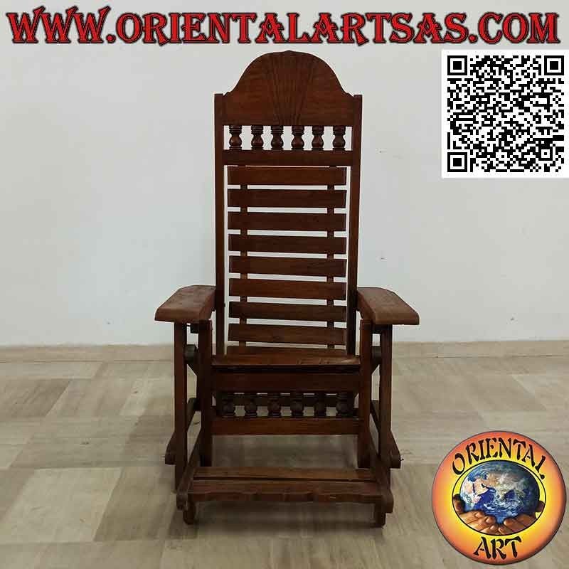 Reclining armchair with footrest in solid teak wood