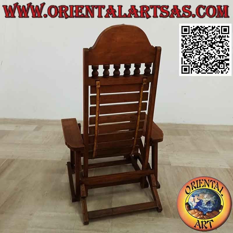 Reclining armchair with footrest in solid teak wood