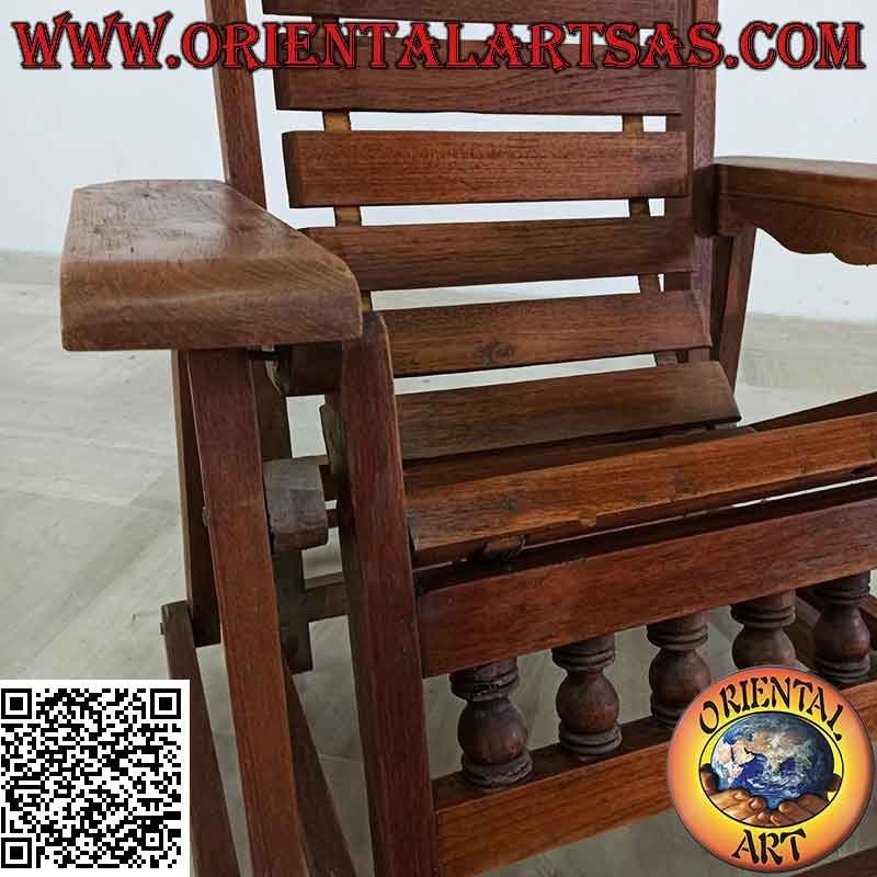 Reclining armchair with footrest in solid teak wood