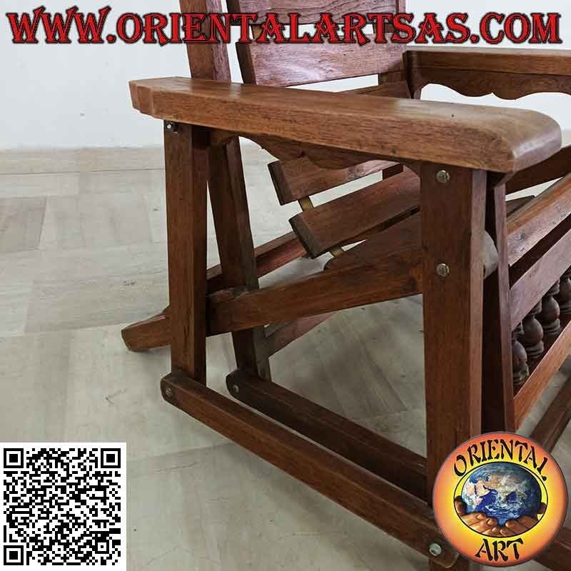 Reclining armchair with footrest in solid teak wood