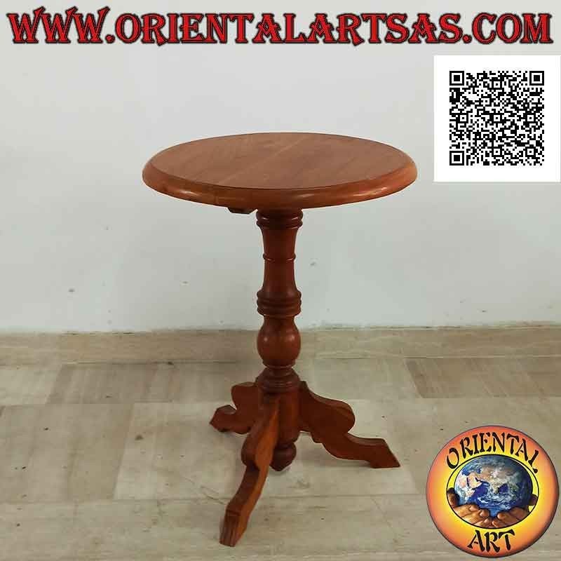 Tavolino tondo a tre piedi eleganti in stile imperiale in legno di teak da 50 Ø cm