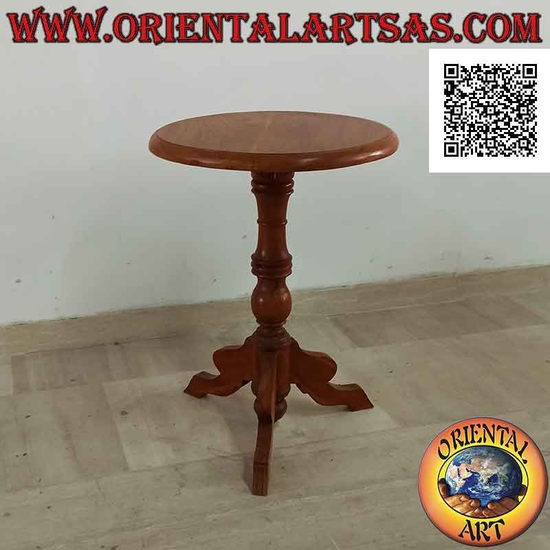 Elegante mesita redonda de tres patas de estilo imperial en madera de teca de 50 Ø cm