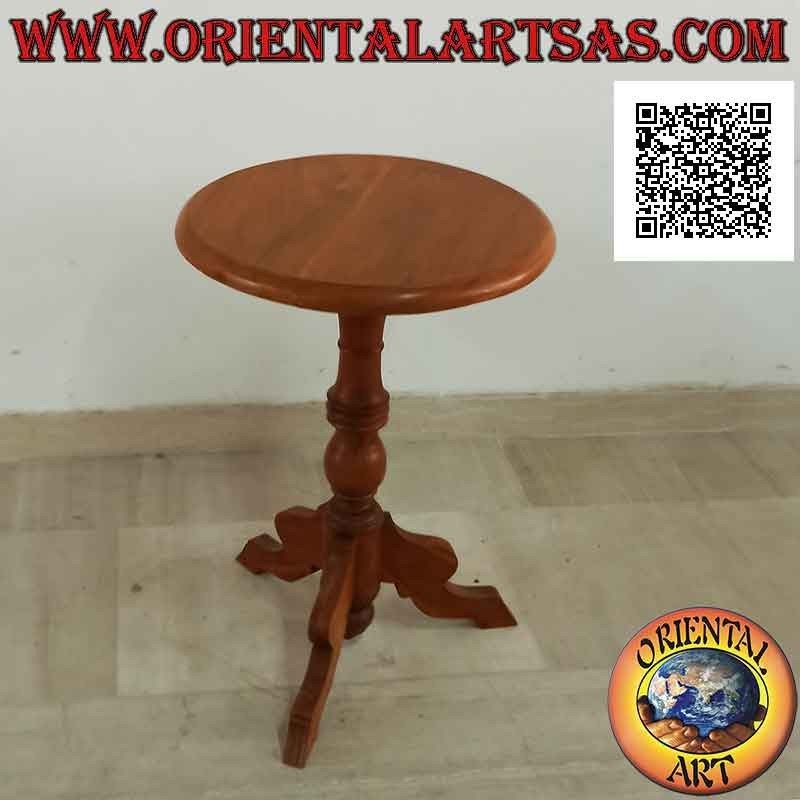 Round coffee table with three elegant feet in imperial style in teak wood of 50 Ø cm