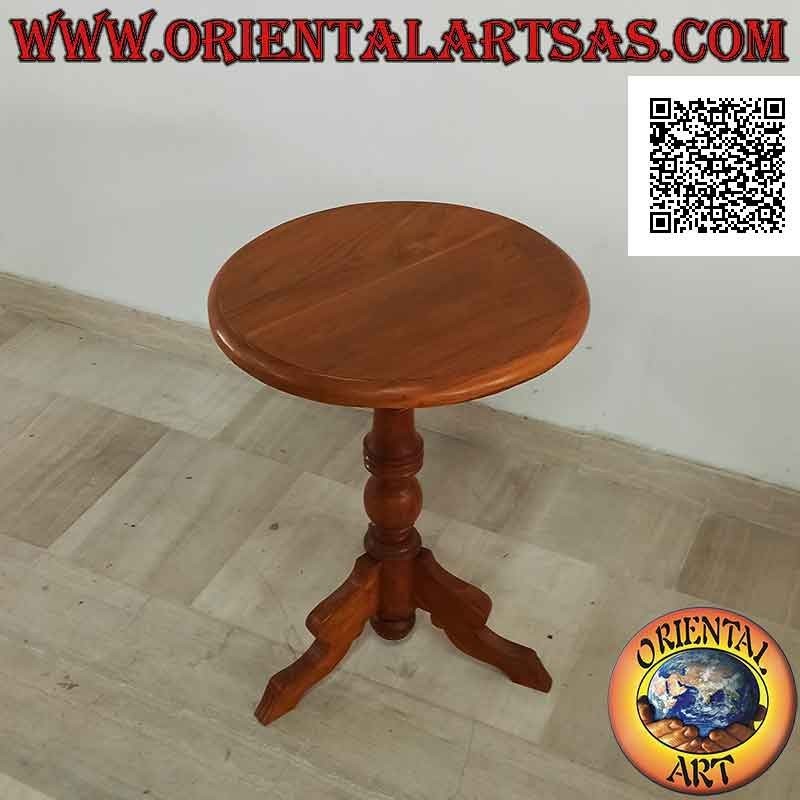 Elegante mesita redonda de tres patas de estilo imperial en madera de teca de 50 Ø cm
