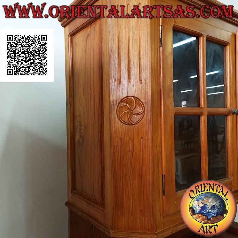 Aparador alto con 2 puertas de cristal y 2 puertas cerradas en madera maciza de teca