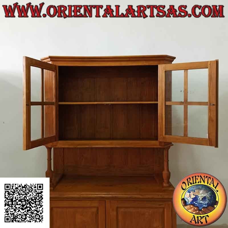 Hohes Sideboard mit 2 Glastüren und 2 geschlossenen Türen aus massivem Teakholz