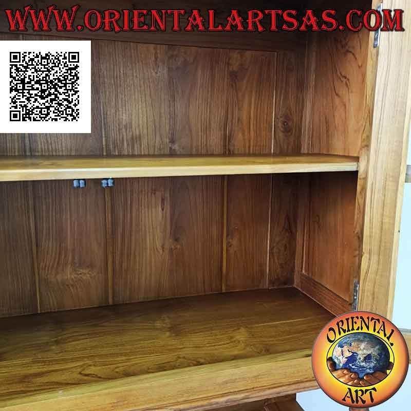 Hohes Sideboard mit 2 Glastüren und 2 geschlossenen Türen aus massivem Teakholz
