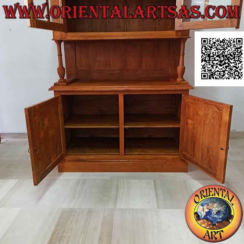 Hohes Sideboard mit 2 Glastüren und 2 geschlossenen Türen aus massivem Teakholz