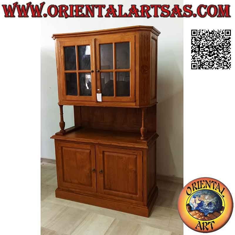 Hohes Sideboard mit 2 Glastüren und 2 geschlossenen Türen aus massivem Teakholz