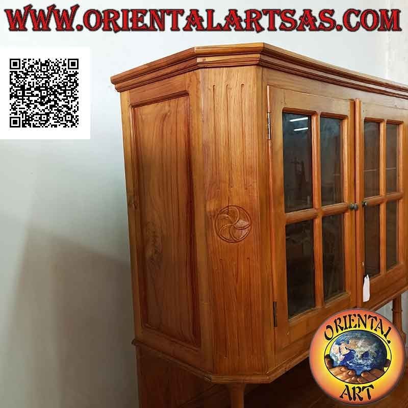 Hohes Sideboard mit 2 Glastüren und 2 geschlossenen Türen aus massivem Teakholz