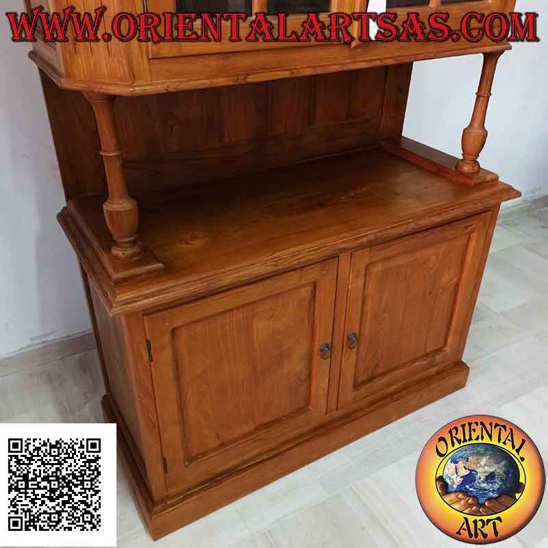 Hohes Sideboard mit 2 Glastüren und 2 geschlossenen Türen aus massivem Teakholz