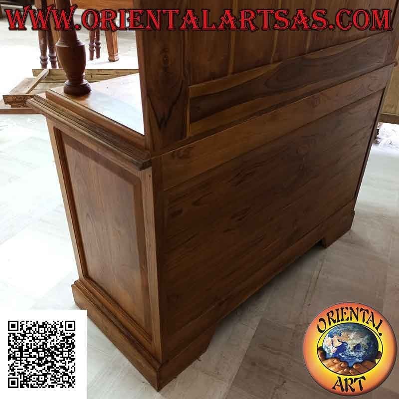 High sideboard with 2 glass doors and 2 closed doors in solid teak wood
