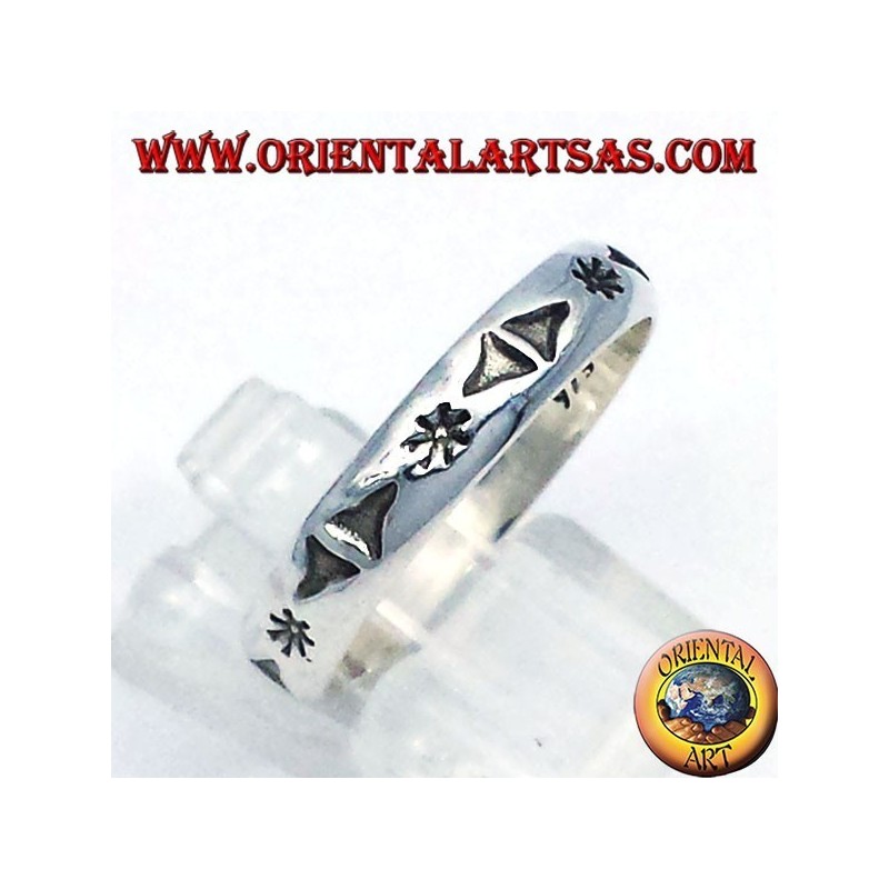 silver ring, carved star and triangles