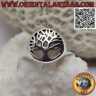 Anillo de plata liso con árbol de la vida simple en el círculo calado