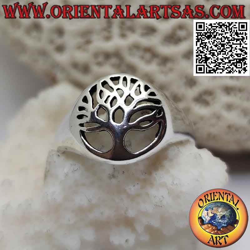 Smooth silver ring with simple tree of life in the openwork circle