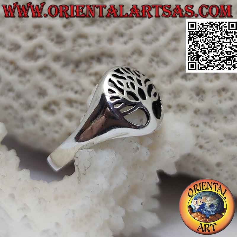 Bague en argent lisse avec arbre de vie simple dans le cercle ajouré