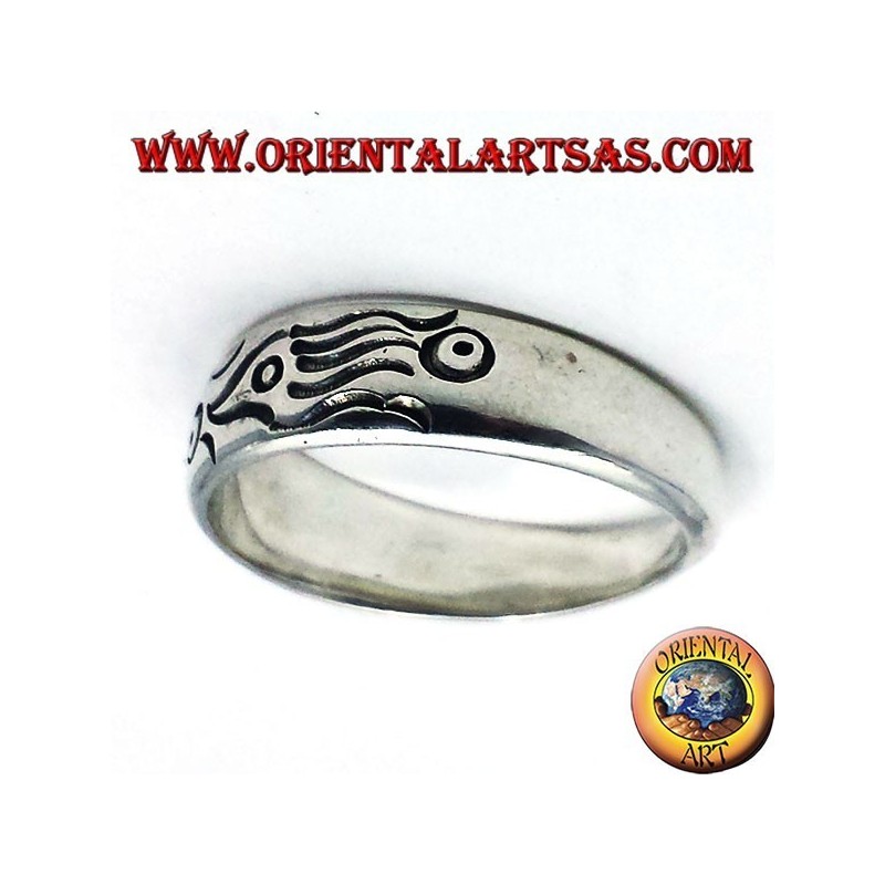 Anillo en plata final tallada, pescados maorí