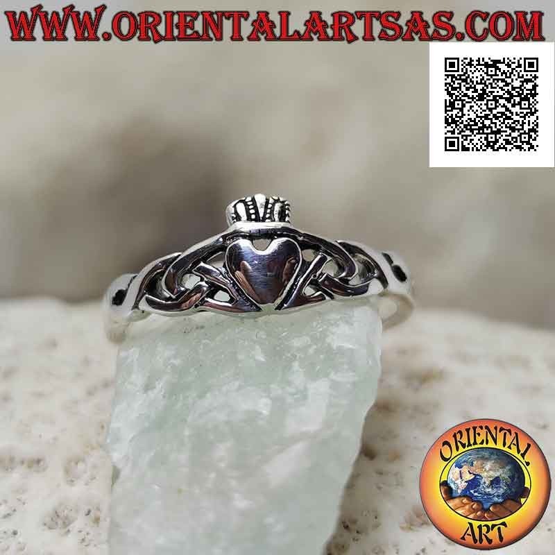 Anillo de plata Irish Claddagh (amor, lealtad y amistad) y nudo celta (pequeño)