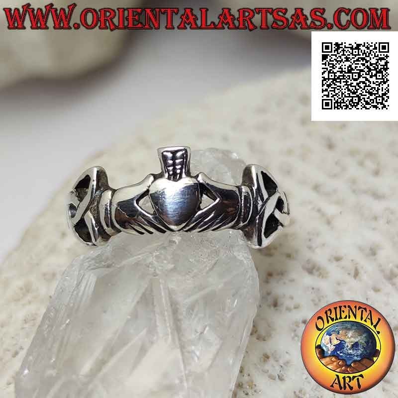 Irish Claddagh silver ring (Love Loyalty and Friendship) with tyrone knots on the sides