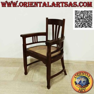 Fauteuil traditionnel indonésien à haut dossier en bois de teck et assise en paille de Vienne (triple sangle)