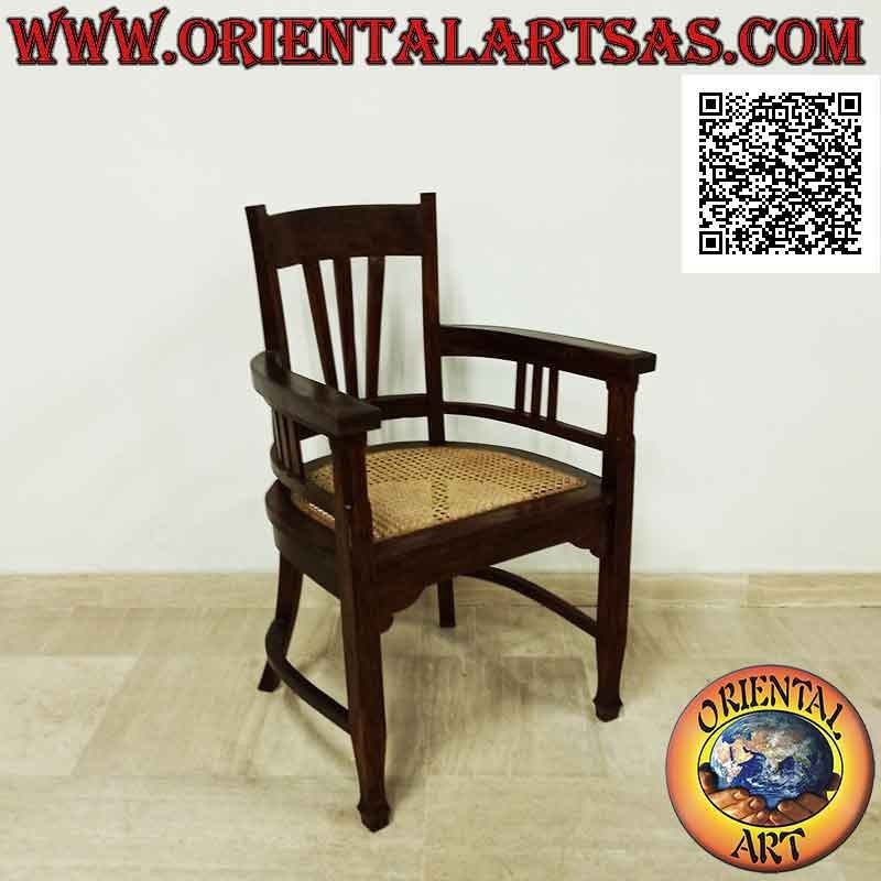 Fauteuil traditionnel indonésien à haut dossier en bois de teck et assise en paille de Vienne (triple sangle)