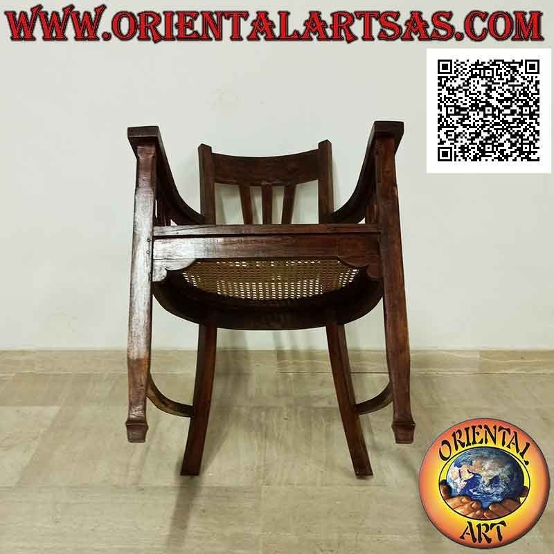 Fauteuil traditionnel indonésien à haut dossier en bois de teck et assise en paille de Vienne (triple sangle)