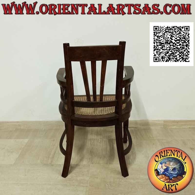 Fauteuil traditionnel indonésien à haut dossier en bois de teck et assise en paille de Vienne (triple sangle)