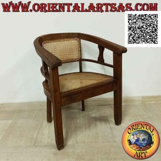 Sillón redondo en madera de teca con asiento y respaldo en paja de Viena (correa simple)