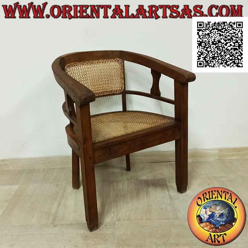 Round armchair in teak wood with seat and back in Vienna straw (single strap)