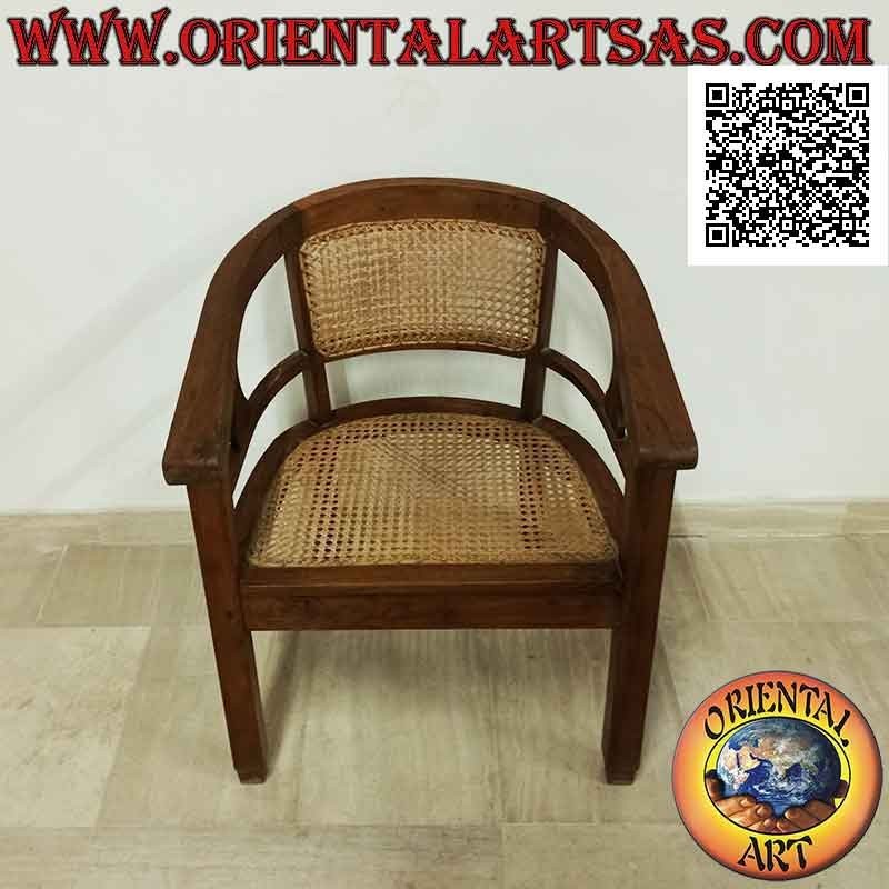 Poltrona tondeggiante in legno di teak con seduta e schienale in paglia di vienna (fascetta singola)