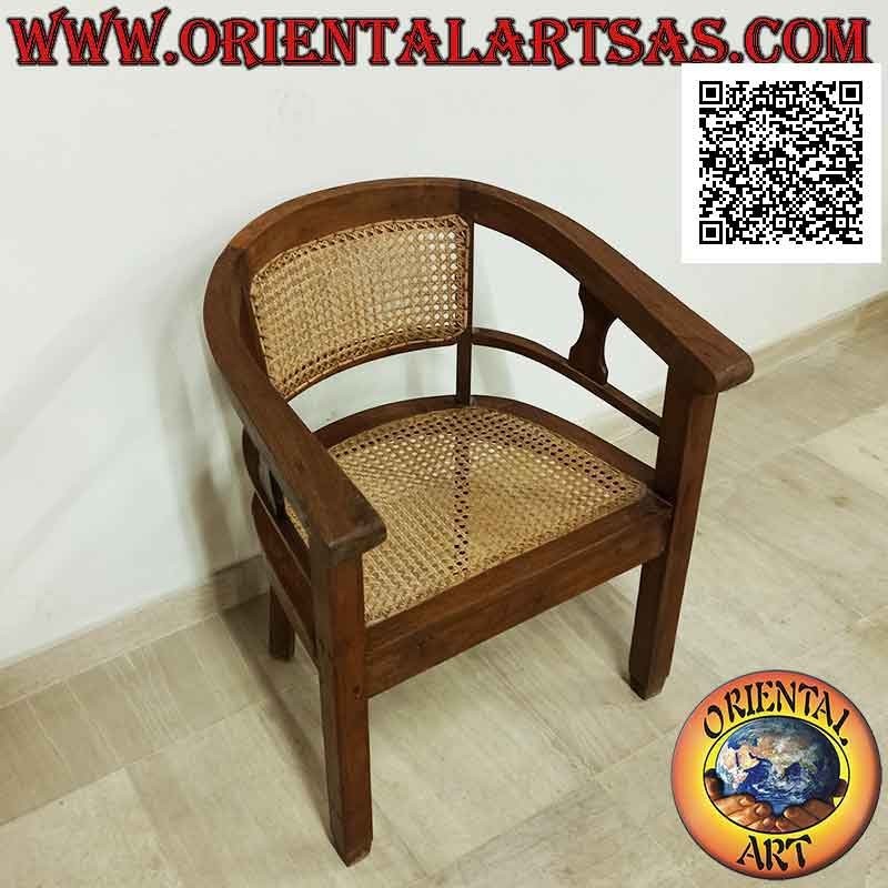 Sillón redondo en madera de teca con asiento y respaldo en paja de Viena (correa simple)