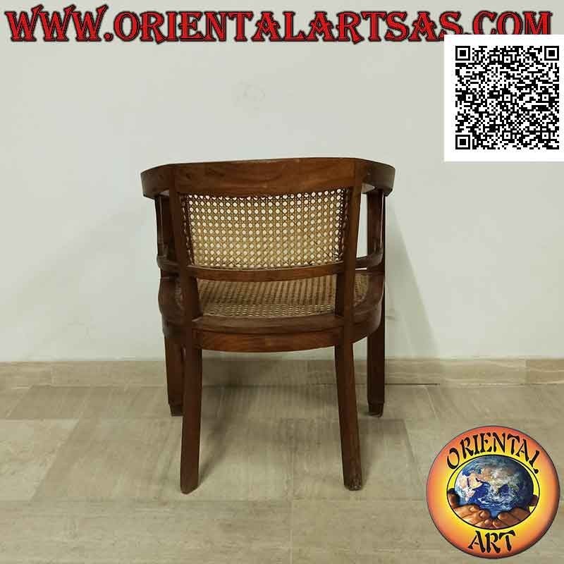 Sillón redondo en madera de teca con asiento y respaldo en paja de Viena (correa simple)